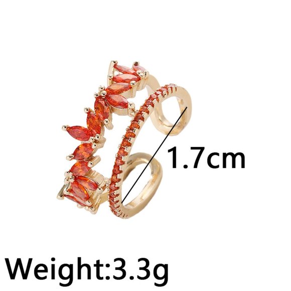 3/$35 Gold Plated Copper Open Ring Clear Cubic Zirconia Double Row Diamond - Picture 5 of 6